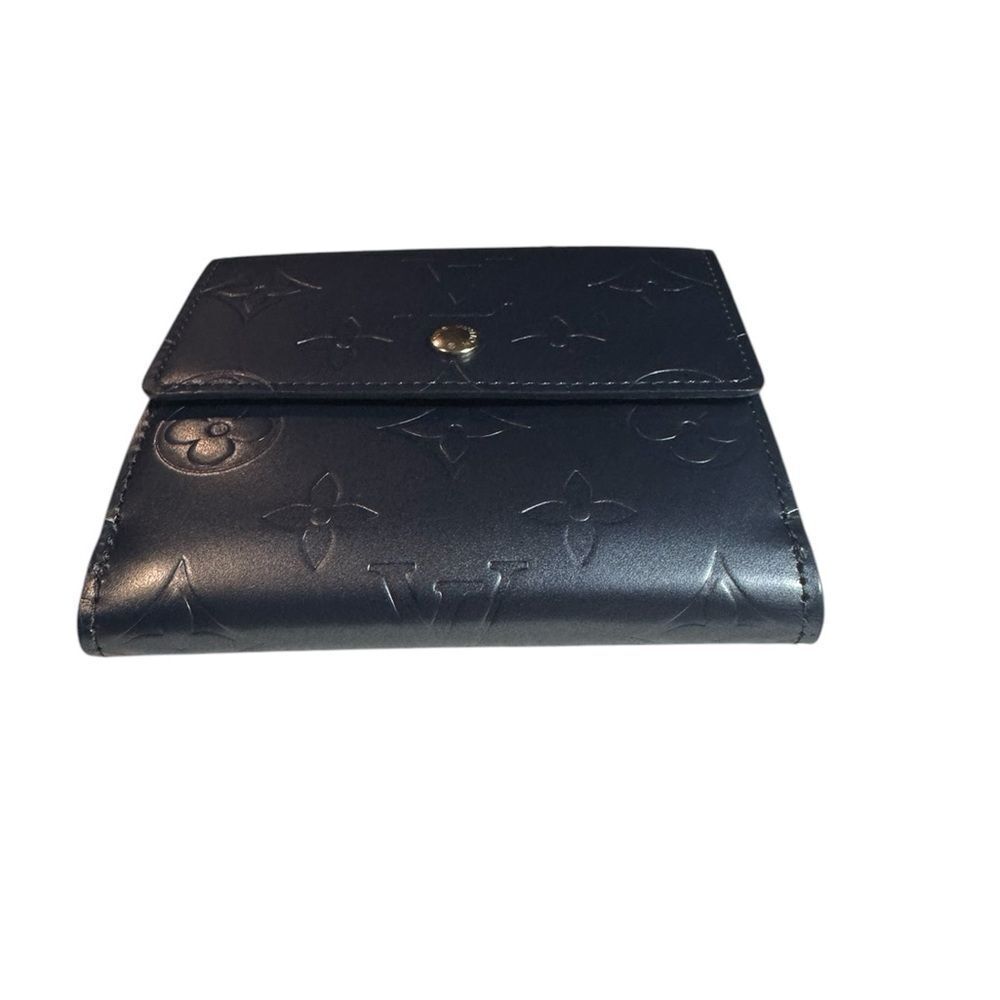 Auth Louis Vuitton Ltd Edition Navy Blue Matte Monogram Elise Compact Wallet Ex+ - Picture 3 of 14